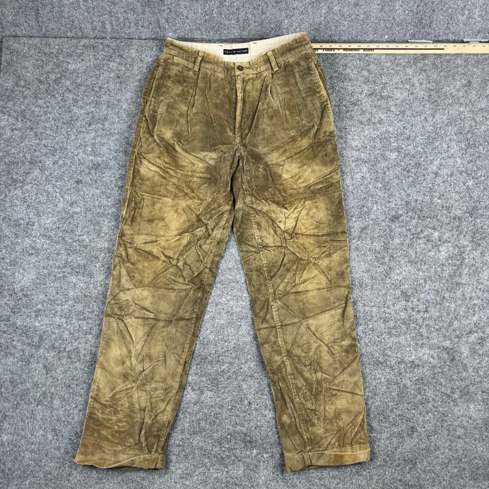 Tommy Hilfiger Pants Mens Size 31/32 Tan Pleated Corduroy Straight Leg Casual